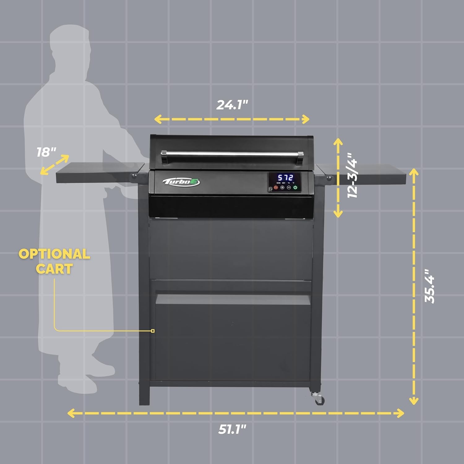 Turbo E Sport Compact Electric Grill, 1700W Infrared, Digital Display with Probe, Apartment Friendly