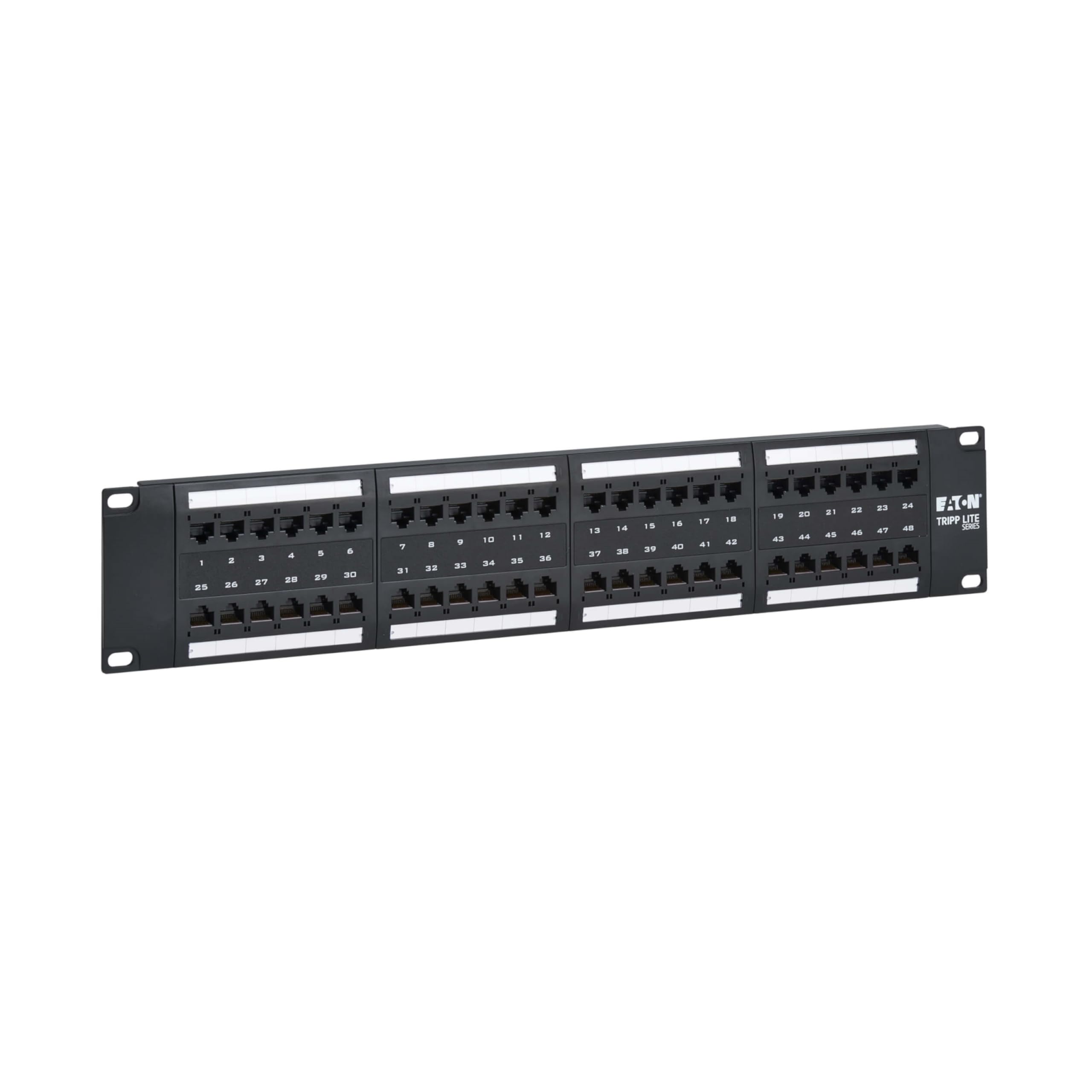 Eaton Tripp Lite Series 48-Port Patch Panel for PoE Applications, Cat5/Cat5e/Cat6, Type 4 PoE++ (4PPoE), RJ45 Ethernet, 2U Rackmount, Black, TAA Compliant, Lifetime Manufacturer's Warranty (N252-P48)