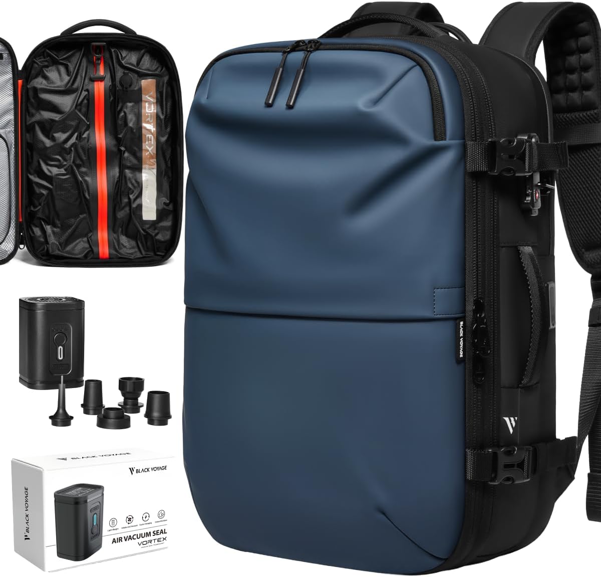 BlackVoyage Vortex Vacuum Seal Travel Backpack 60L Expandable Air Compression System Water Resistant TSA Lock Carry-On