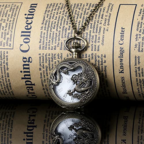 Image of MORFONG Vintage Bronze Dragon Design Pocket Watch Quartz Pocket Watches for Men Women Birthday Christmas Gifts