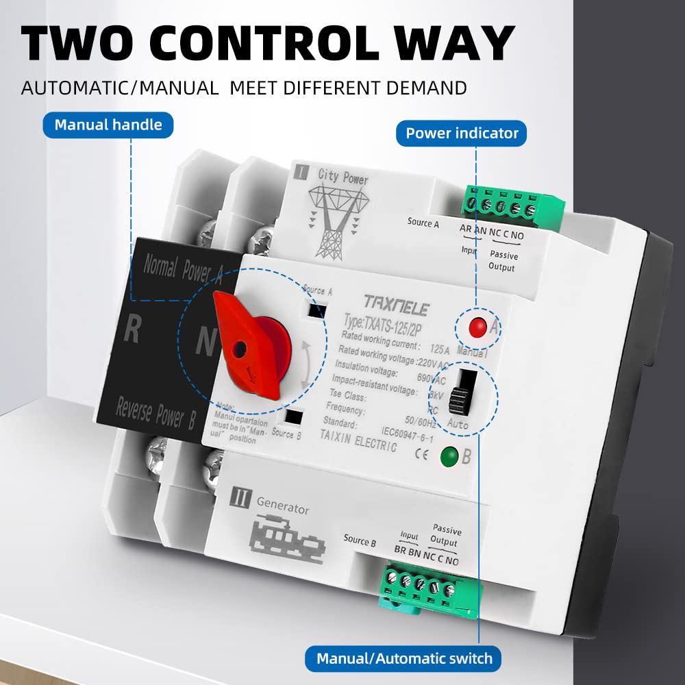 Interruttore Magnetotermico 1 Pz 2P 3P 4P ATS Dual Power Automatic Transfer Switch Selettori Uninterrupthes Alimentazione ininterrotta 63A 100A 125A(4P,63A)