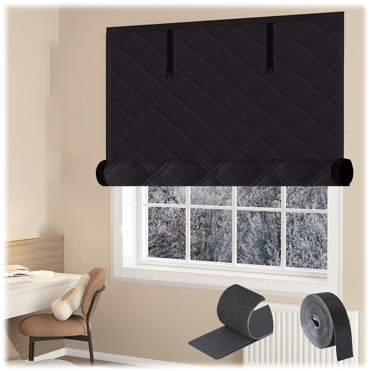 Fensterisolierungsset, Fenster Isolierung Gegen Kälte, Fensterfolie Winters Wärmeschutzvorhang Fenster Verdunkelungsvorhang Aus Baumwolle&Oxford für Schlafzimmer(Grau,47x118in/120x300cm)