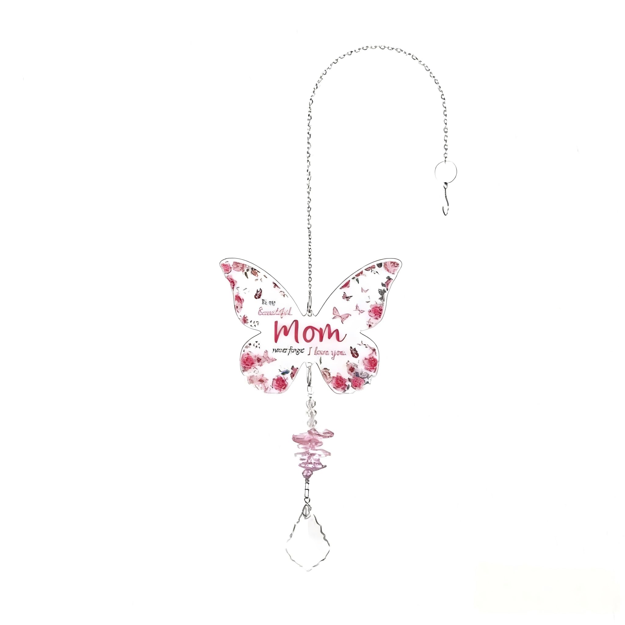 Tivleed Pink Sun Catcher Butterfly Ornament - Thickened Acrylic Hanging Decor With Rainbow Light Effect, Durable Metal Hook, For Mum Mother's Day Christmas Home Garden Window Decoration