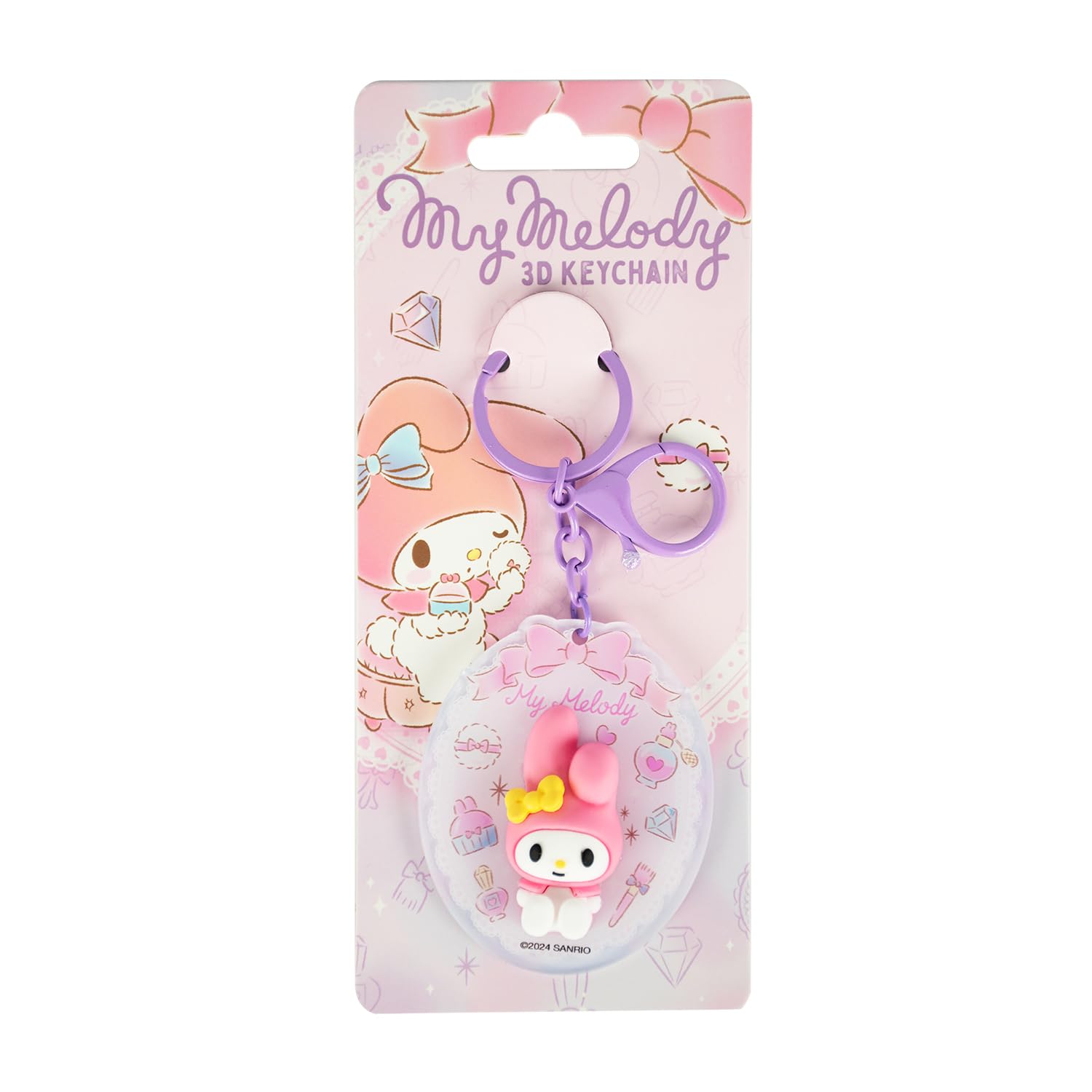 Blue Sky Studios My Melody Keyring - Cute Anime Merch for Kawaii and Anime Decoration - High Quality Design for Lovers of Cute Accessories - Ideal for Sanrio Fans, Pink, Purple, 6 x 6 cm, Modern