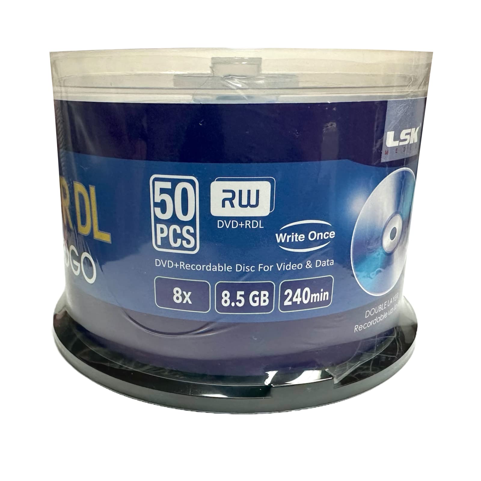 DVD+R DL Double Layer Logo 8X 8,5GB 240min Video - LSK Media Logo Top, 50 Stück in Spindel | Rohlinge DVDs zum Brennen von Video | DVD-Discs blanko | beschreibbare DVDs