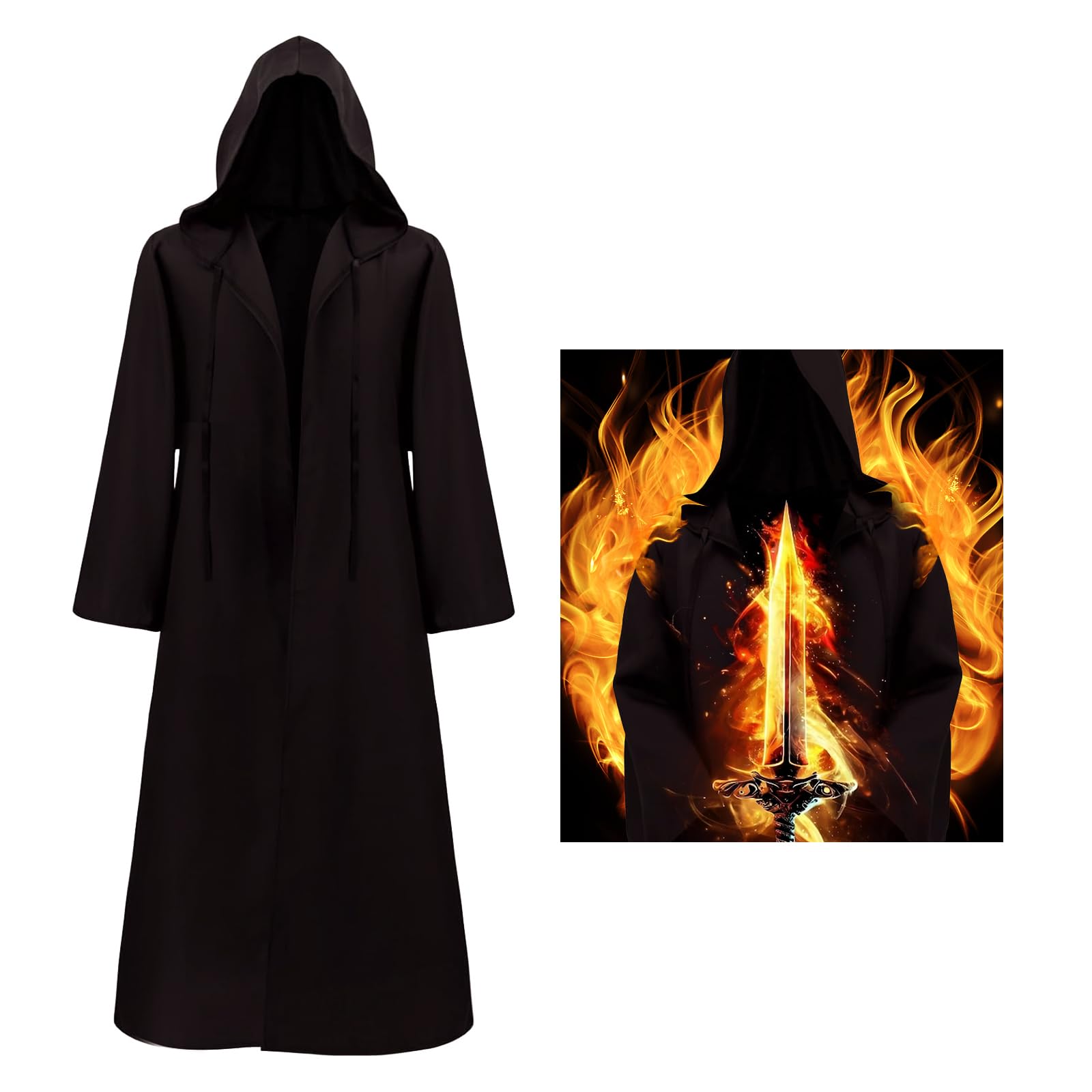 JOYUE Capa con Capucha Disfraz Hombre Capa de Disfraz de Halloween, Bata Medieval Capa Jedi Adulto Capa Gotica Hombre, Capucha Jedi Robe para Carnaval Cosplay Mardi Gras Masquerade