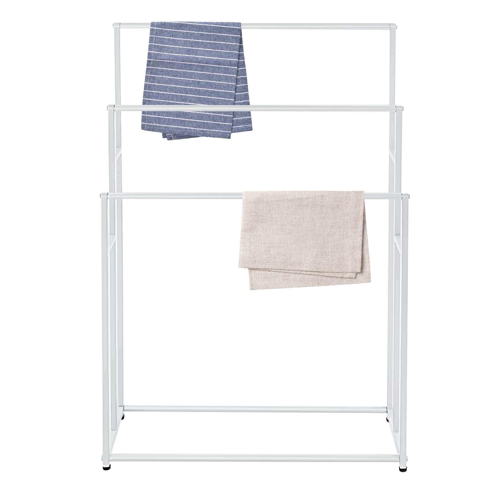 Toallero de pie de 3 niveles, de gran tamaño, con reposapiés ajustables, para dormitorio, baño, balcón, piscina, blanco