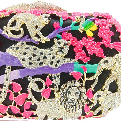 Image of Boutique De FGG Forest Jungle Animal World Crystal Clutch Purse for Women Formal Evening Bags Rhinestone Clutch Handbag,Mini