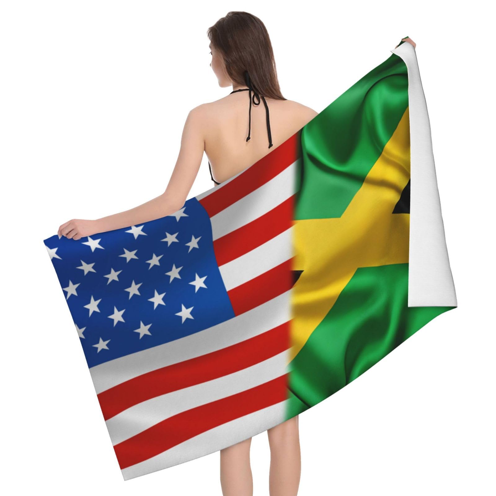 HLBSDM Microfiber America Flag and Jamaica Flag Beach Towel Quick Dry Soft Sand Free Beach Towels for Pool Swim Beach Lightweight Thin Towels