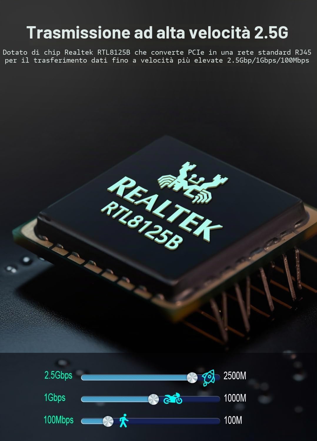 Scheda di rete PCIe da 2,5 Gb, scheda di interfaccia Ethernet GiGaPlus da 2500 Mbps, con Realtek RTL8125B, Wake on LAN, NIC da 2,5 G compatibile con Windows/Linux/MAC OS