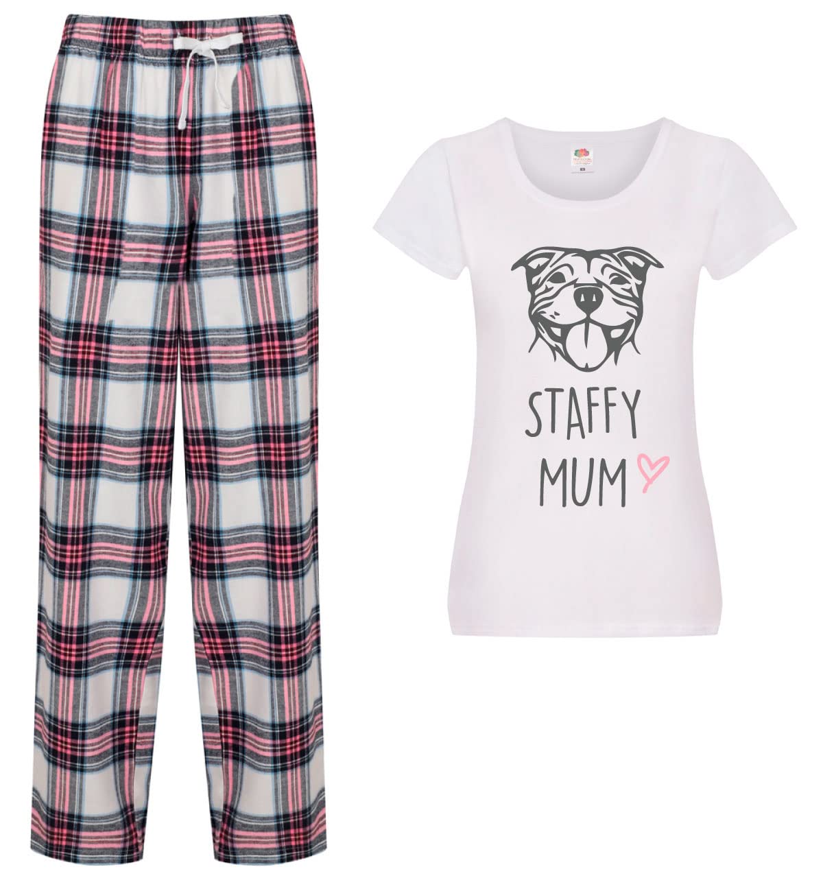 60 Second Makeover Limited Staffy Mum Ladies Tartan Trouser Women Pyjama Set Staffordshire Bull Terrier Pyjamas For Women Dog Mum Pjs Pjama Pajamas Set Pink - S