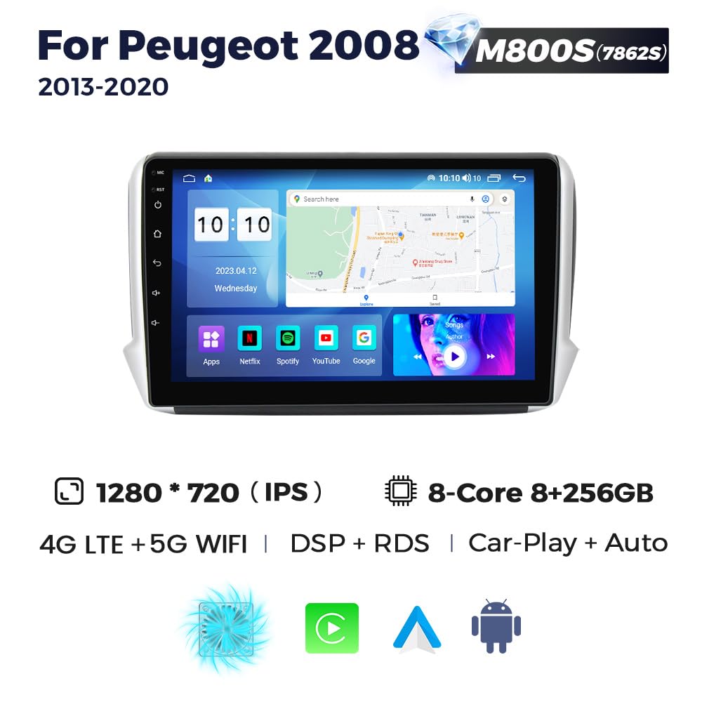 Autoradio Android 10.1" Pour Peugeot 208/2008 (2012-2018) - CarPlay/Android Auto Sans Fil, 6Go+128Go, GPS, Caméra Recul