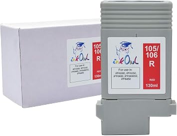 InkOwl Compatible Ink Cartridge Replacement for Canon PFI-105R, PFI-106R 130ml, Red for iPF6300, iPF6350, iPF6400, iPF6400SE, iPF6450 Printers