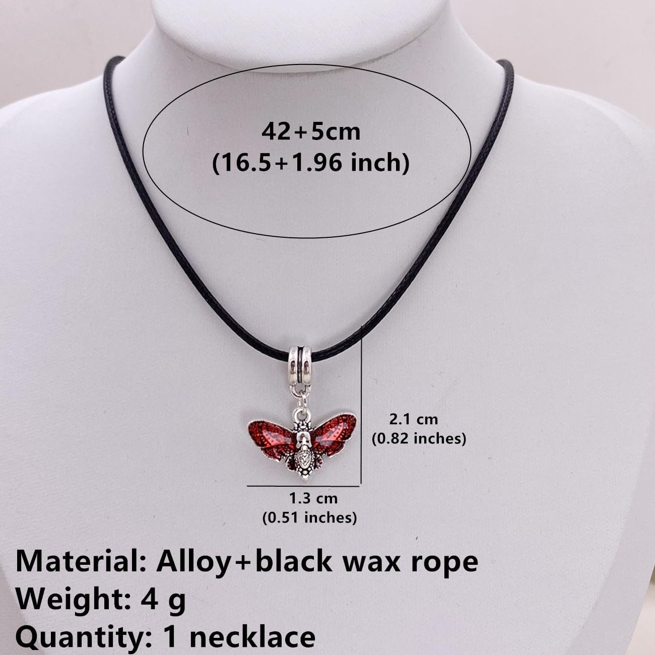 MOKAVIKY 25 Black Moth Pendant Necklace for Men Women Punk Skull Butterfly Moth Animal Necklace (Red) - Image 3
