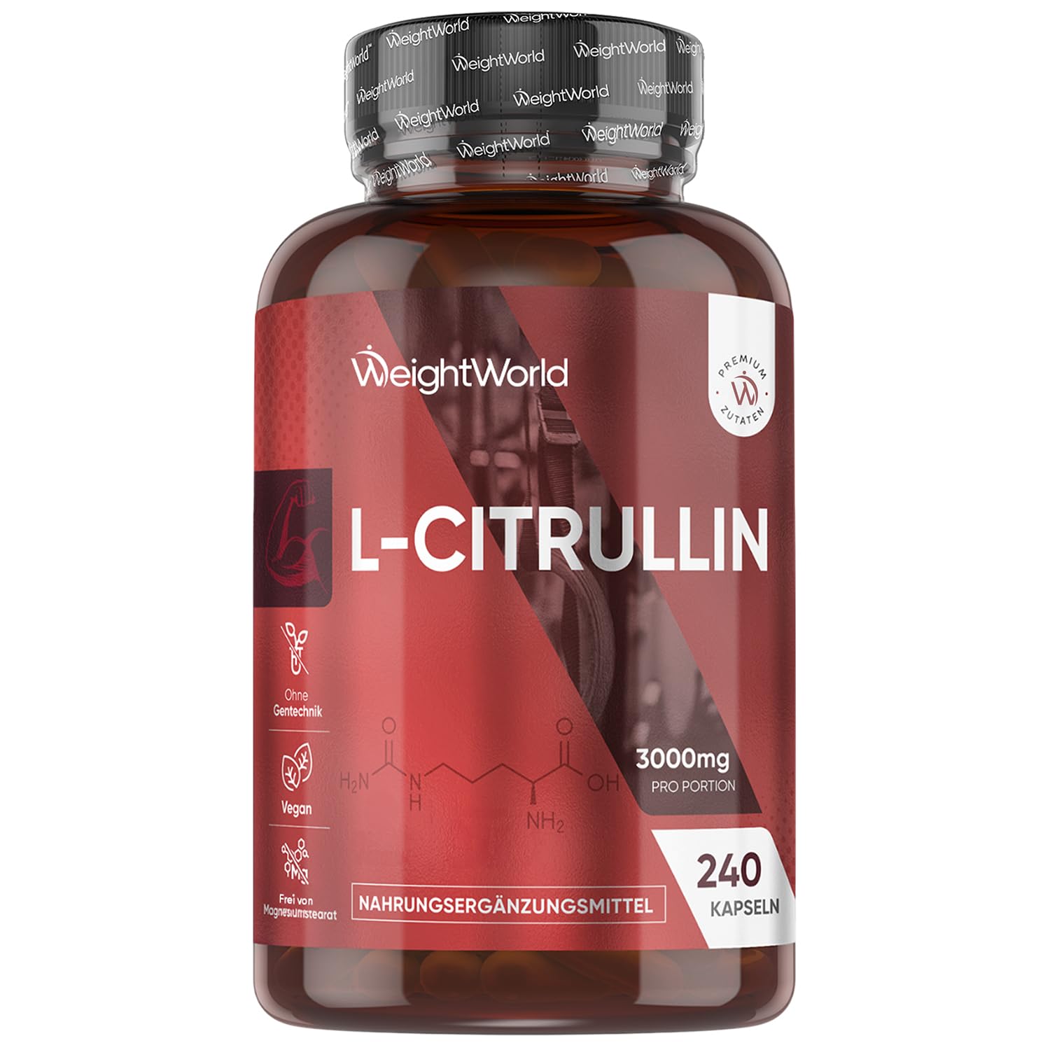 L-Citrullin 3000mg pro Portion - 240 vegane Citrulline Kapseln - 4 Kapseln täglich - Frei von Magnesiumstearat & Gentechnik - WeightWorld