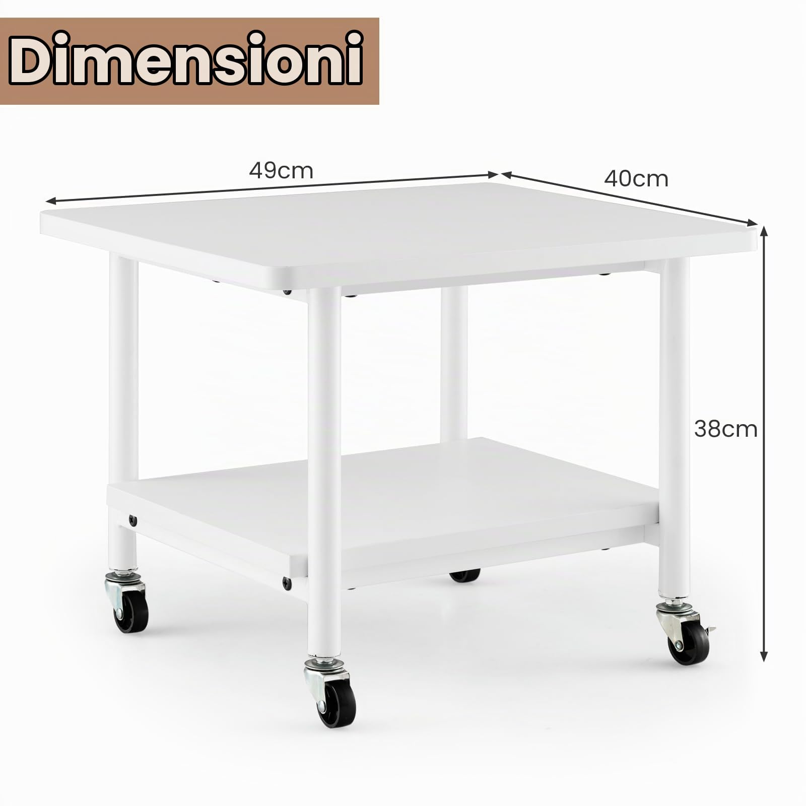 HOMASIS Supporto per Stampante da Ufficio a 2 Ripiani, Mobile Stampante con 4 Ruote con Freni, Carrello Organizzatore per Camera, Soggiorno, Ufficio (Bianco)