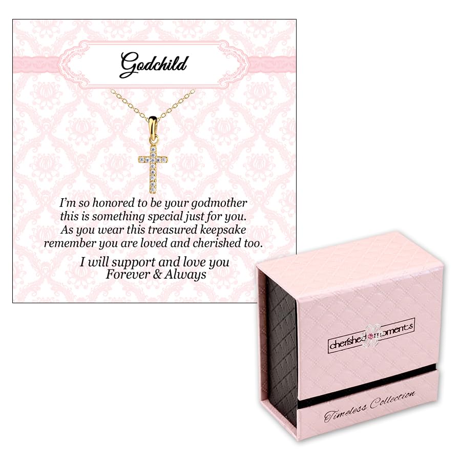 Cherished Moments Sterling Silver and 14K Gold-Plated Cross Necklaces for Godchild Gift with Poem in Gift Box2