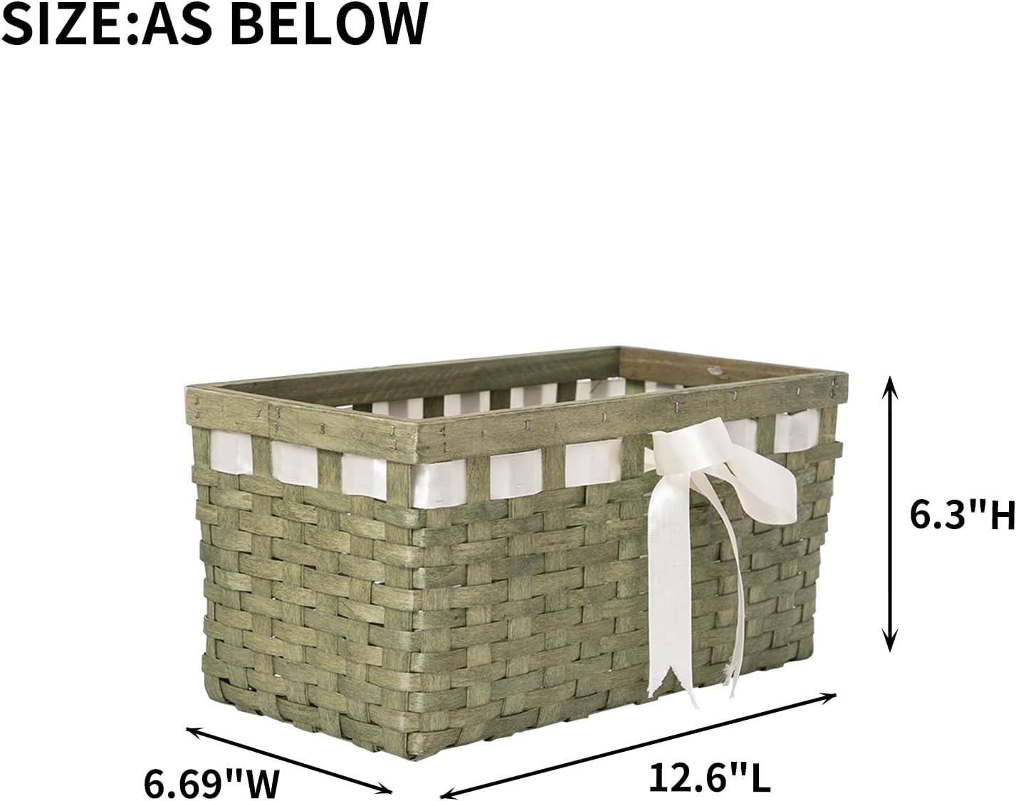 Storage Basket for Gifts Empty, Rectangular Woodchip Basket for Home Decor, 12.6×6.69×6.3 inch (Green)