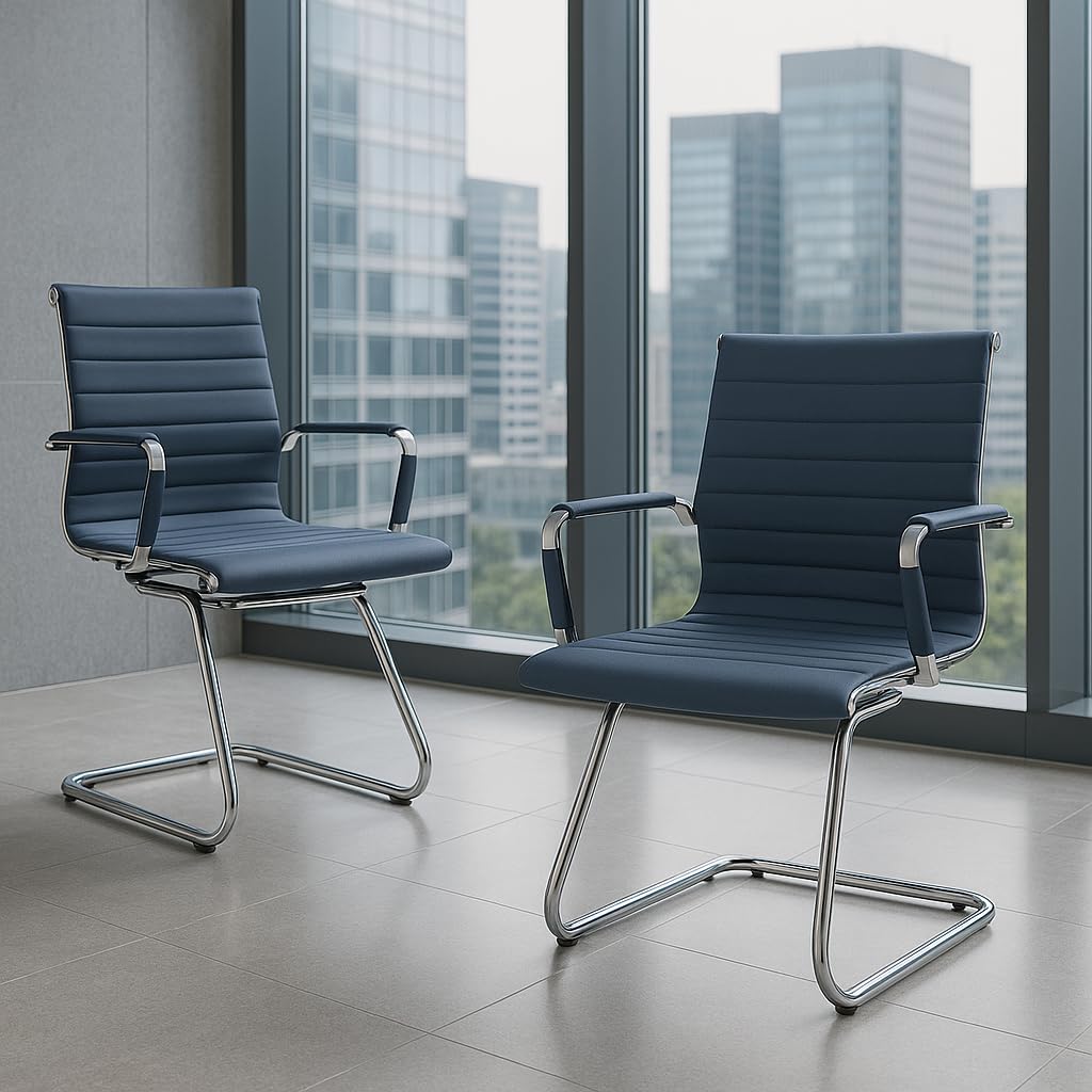 Ya-Home Set di 2 Sedia Cantilever Sedie Ufficio in Ecopelle Sedie da Reception per Sala Riunioni Sedia Visitatori con Braccioli per Ufficio, Conferenza, Sala d'attesa, Blu