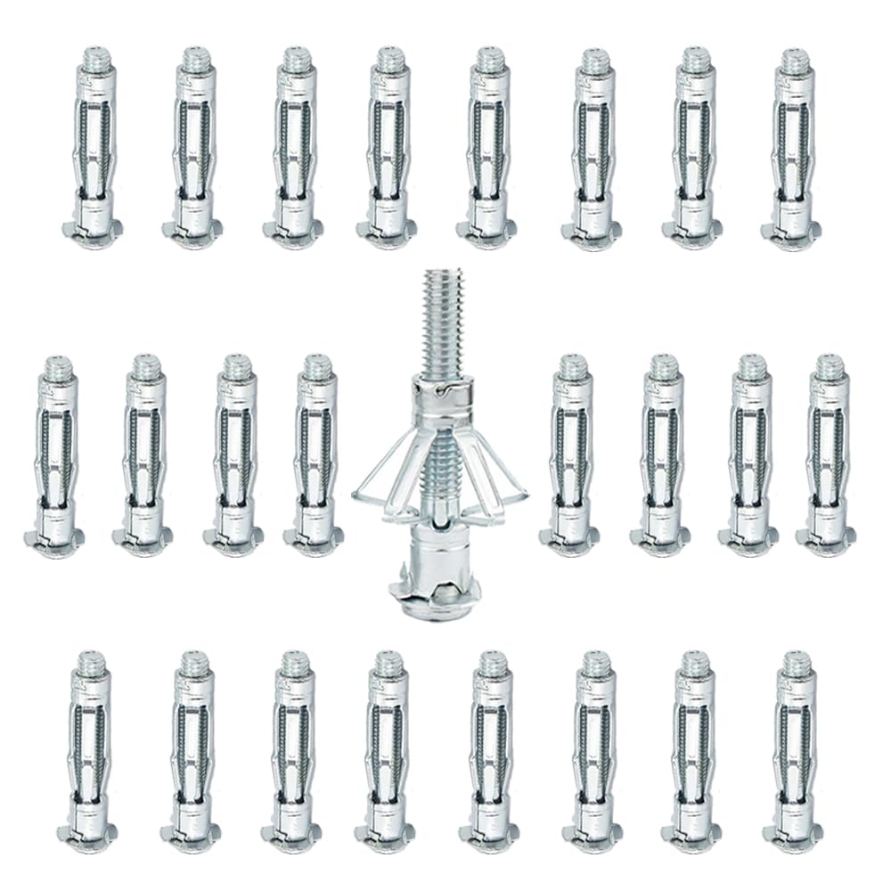25 PCS M5 x 52MM Heavy Duty Zinc Plated Steel Durable Molly Bolts Wall Anchors Sliver Hollow Drive Wall Anchor Screw for Drywall Plaster Tile Hollow