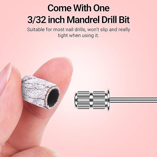 Miniatura 165 de MelodySusie 100 unidades de brocas de uñas, bandas de lijado para taladro de uñas, 120 bandas de lijado de lima de uñas de grano medio para uñas