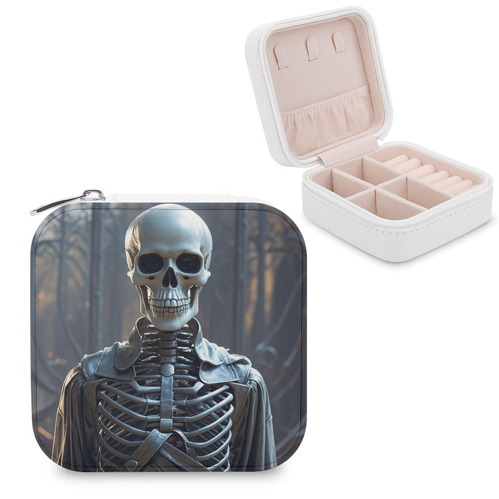 VstaDank A Funny Skull Jewelry Box for Women Jewelry Organizer Storage Case with Zipper Mini Travel Jewelry Case Cute Trinket Organizer Leather Portable Jewelry Storage Box