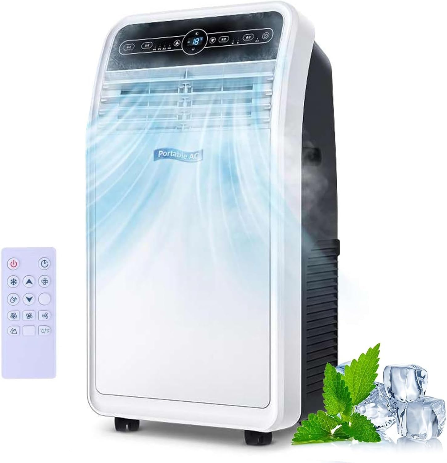 Condizionatore d'Aria Portatile 12000/18000 BTU per stanze Fino a 32㎡, Funzione Raffreddamento Ventilatore deumidificatore, Flusso Aria 300m³/h Telecomando osci, 12000BTU, 12000BTU