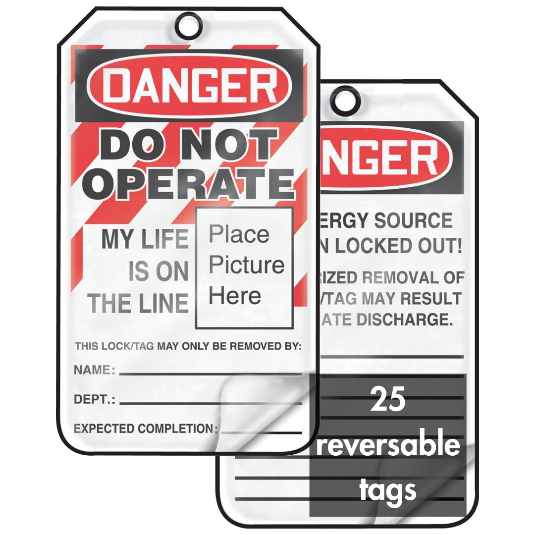 Accuform Lockout Tags, Pack 25, Danger Do Not Operate My Life is on The Line, US Made OSHA Compliant Tags, Tear & Water Resistant Self-Laminating PF-Cardstock with Grommets, 5.75"x 3.25", MLT600LCP