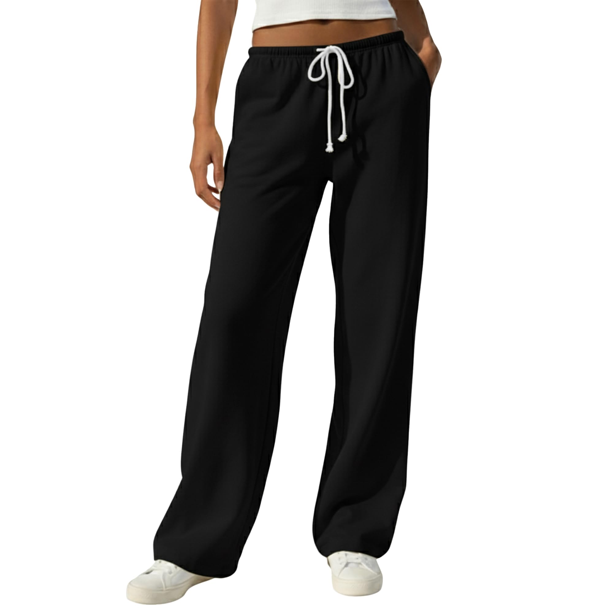 Women's Cotton 100% Fabric Wide Leg Sweatpants with Drawstring