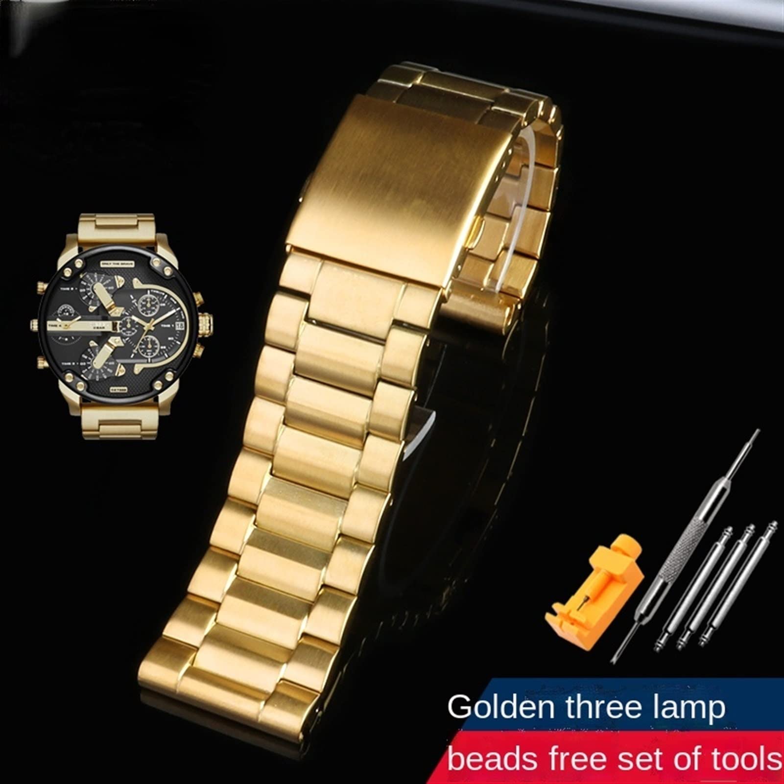 Dla oleju napędowego DZ7333 DZ4344 zegarek duża tarcza mężczyźni metalowy pasek do zegarka ze stali nierdzewnej złoty pasek 24MM 26MM 28MM bransoletka