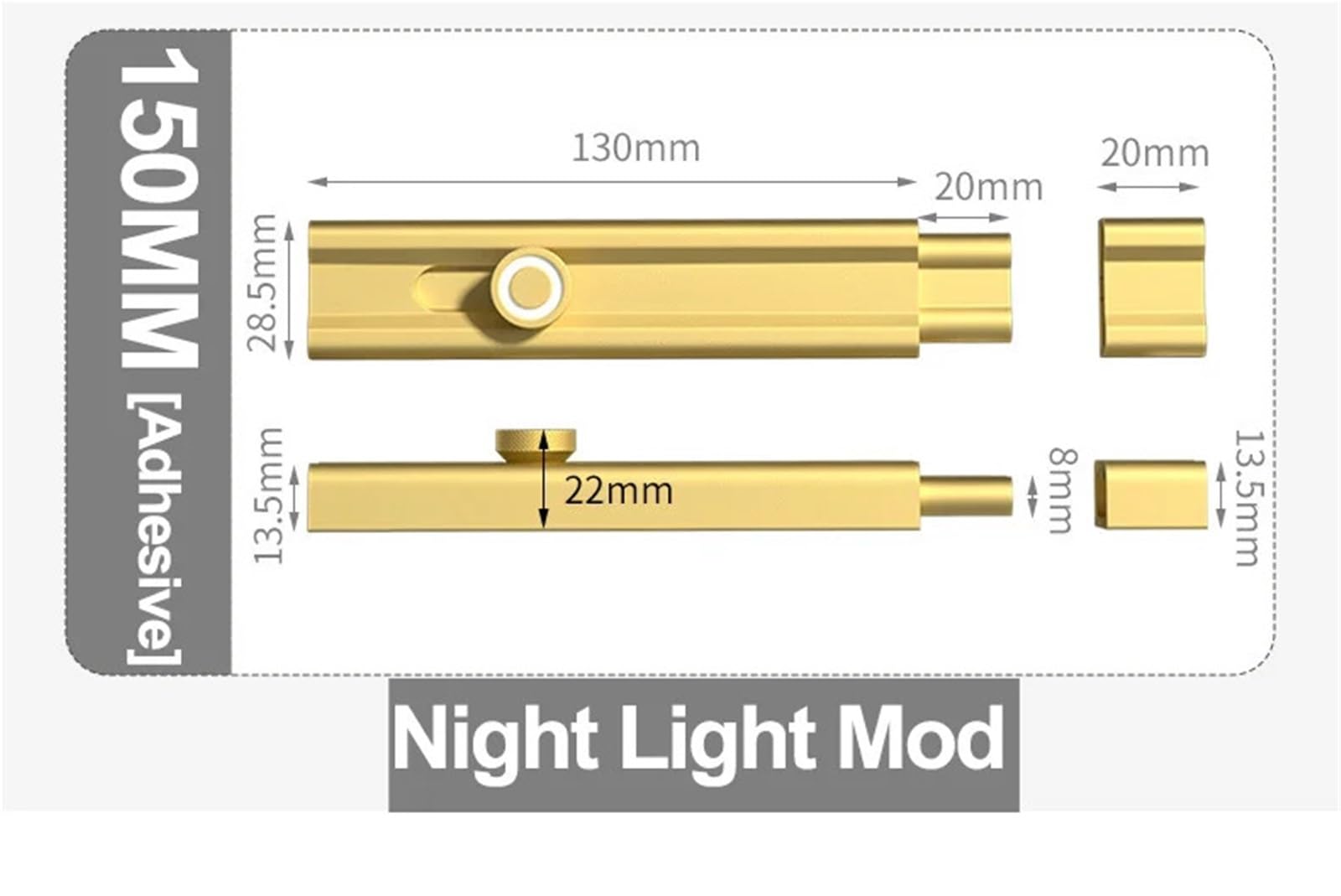 Cerradura de pestillo puerta luminosa, antirrobo, deslizante, sin perforación, seguridad, for muebles Para Puertas(Gold,150mm)