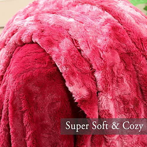 Faux Fur Blanket King Size - Cozy, Shaggy, And Furry Faux Fur - Luxury Tie-Dye Decorative Gift - Reversible King Size Blankets For Couch, Sofa, Bed (90X90 Inches) Wine Red #TOP5