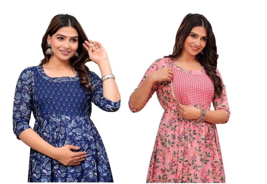 Women's Maternity Kurti for Feeding Zippers | Feeding Kurti with Concealed Zip for Pre & Post Pregnancy (Combo Pack of 2 Kurti)
