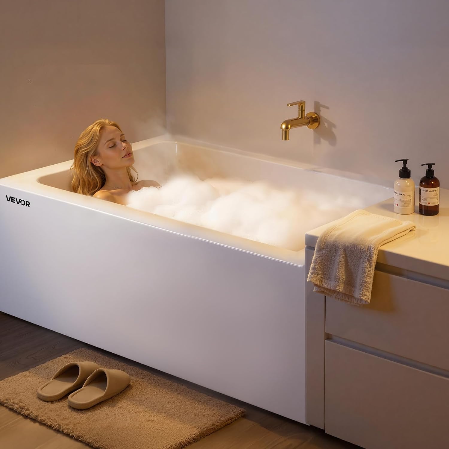 VEVOR Alcove Bathtub, 48" x 30" Contemporary Alcove Acrylic Bathtub, Soaking Bath Tub with Right Hand Drain and Overflow Hole, Large Rectangular Deep Soak Tub for Bathroom with Integral Flange, White