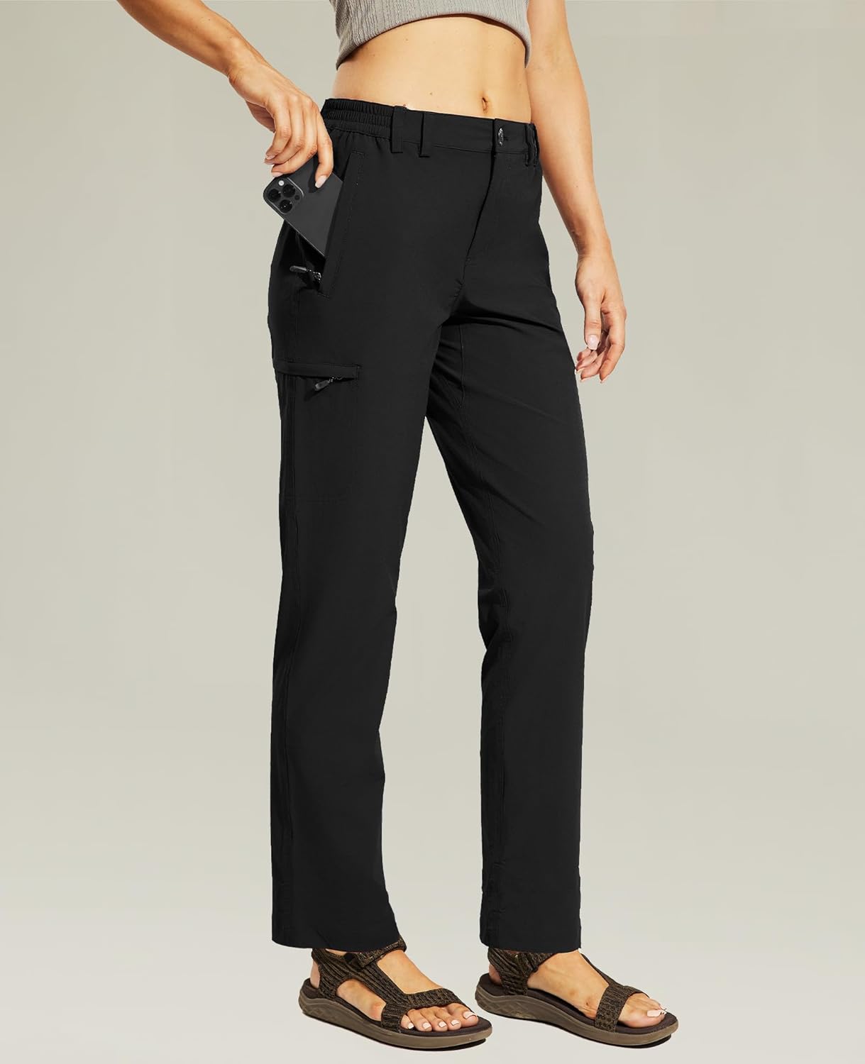 Haimont Women's Hiking Cargo Pants Quick Dry Lightweight Ripstop Stretch Nylon Travel Pants with Zip Pockets Water Repellent