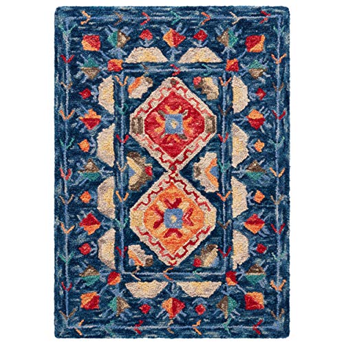 Tapete Handmade Boho de Lana 2' x 3' Navy/Orange miniatura 5