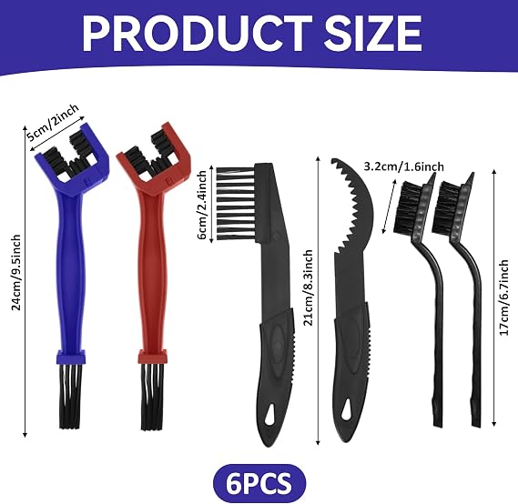 6Pcs Chain Crankset Brushes, Chain Brush Cleaning Tool, Bike Cleaning Brush