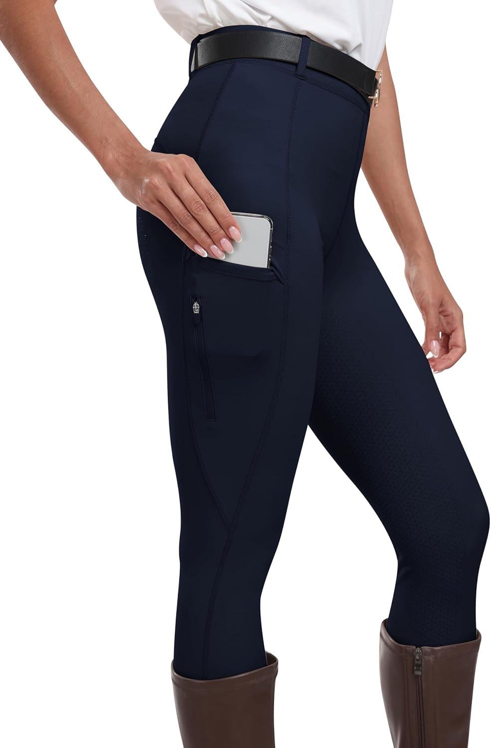 MoFiz Women's Silicone Full Seat Horse Riding Pants Zipper Pockets Equestrian Breeches Riding Tights