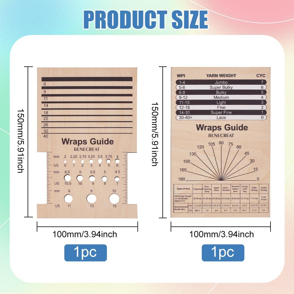 BENECREAT 2Pcs Rectangle Wooden Knitting Needle Gauge, Yarn Wrap Guide Board Knitting Tool for Spinners Yarn Measuring Crochet Accessories image 2