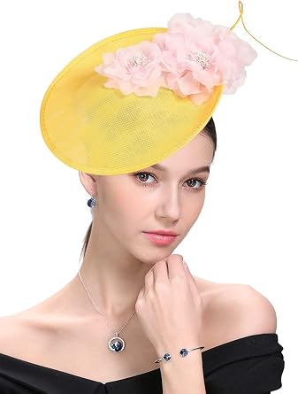 Fascinator Hats for Women Mesh Bow Rhinestone Feather Wedding Tea Party Derby Hat Clip Headband