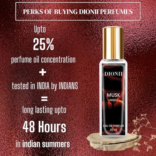 Image of Dionii MUSK Unisex Eau De Parfum Perfume | Long Lasting Musk Fragrance With Carnation & Pepper, 20 ML
