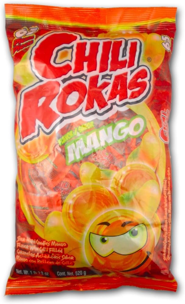 Jovy Chili Rokas, Mango Flavor Sour Hard Candies with Chili (Pack of 65)