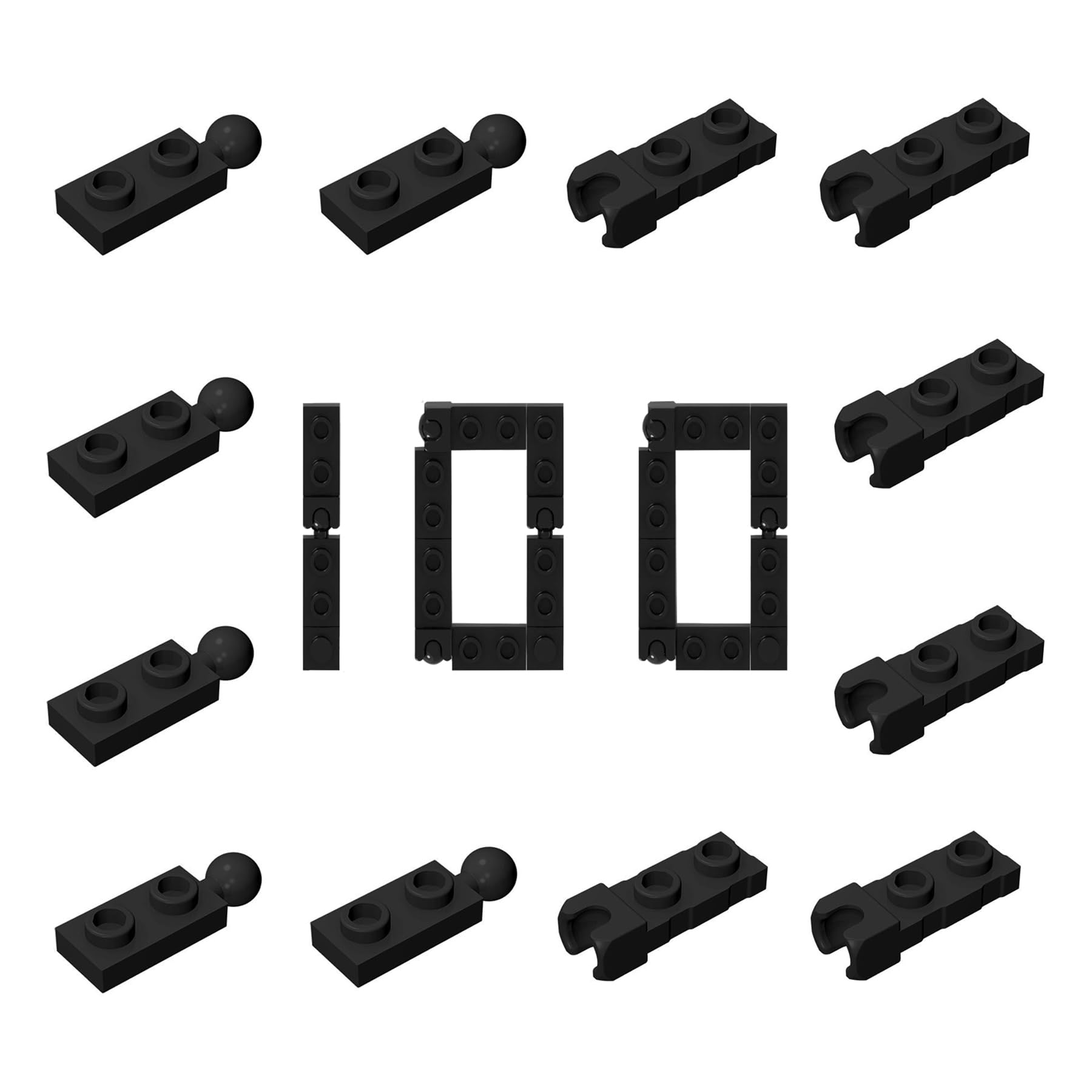 100 Pcs Classic Black Ball Joints Building Blocks Bulk, Plate Special 1x2 with 5.9mm End Cup and Towball 100 Piece, Compatible with Lego Parts and Pieces (Black)