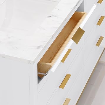 Water Creation Bristol 60 W Wood Double Bathroom Vanity in Pure White & Gold