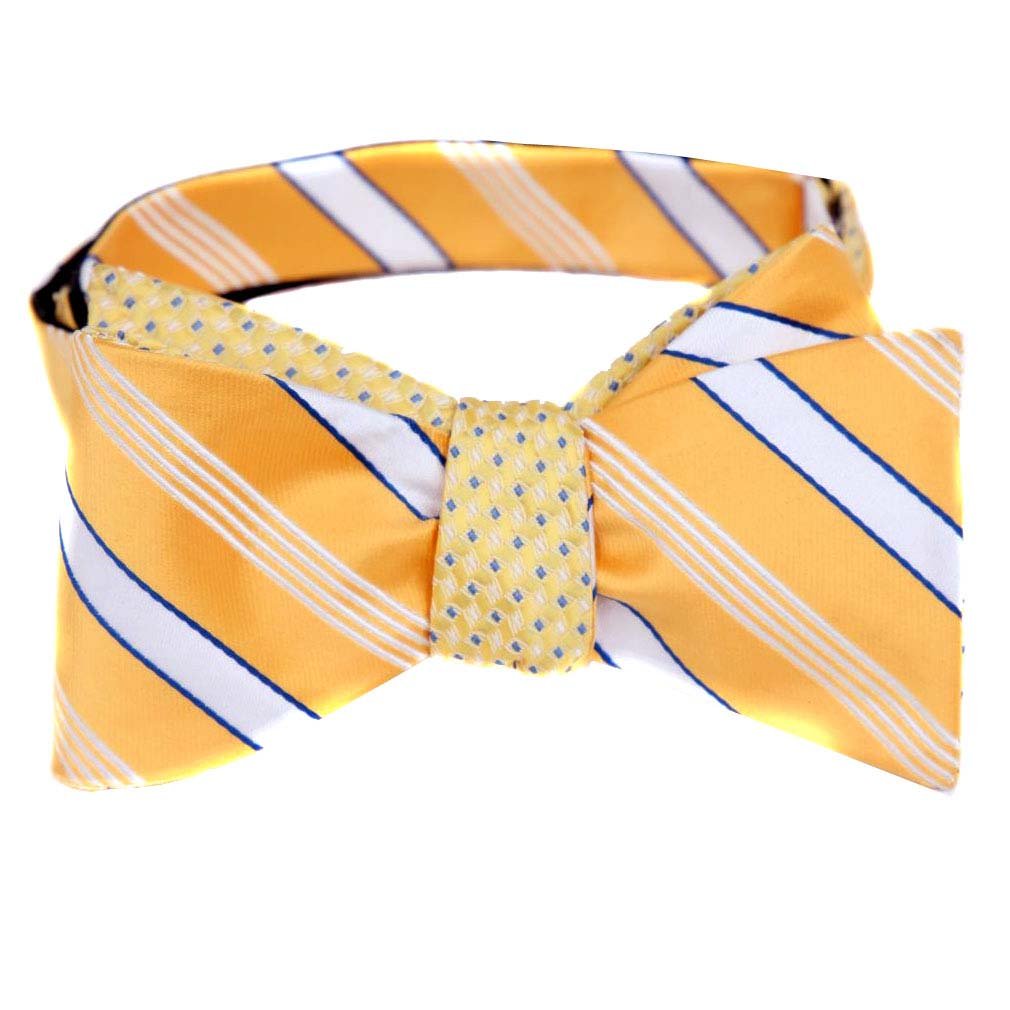 FBTZ-R-14 Mens Aficionado 2 Sided Self Tie Bow Tie Yellow White Brown