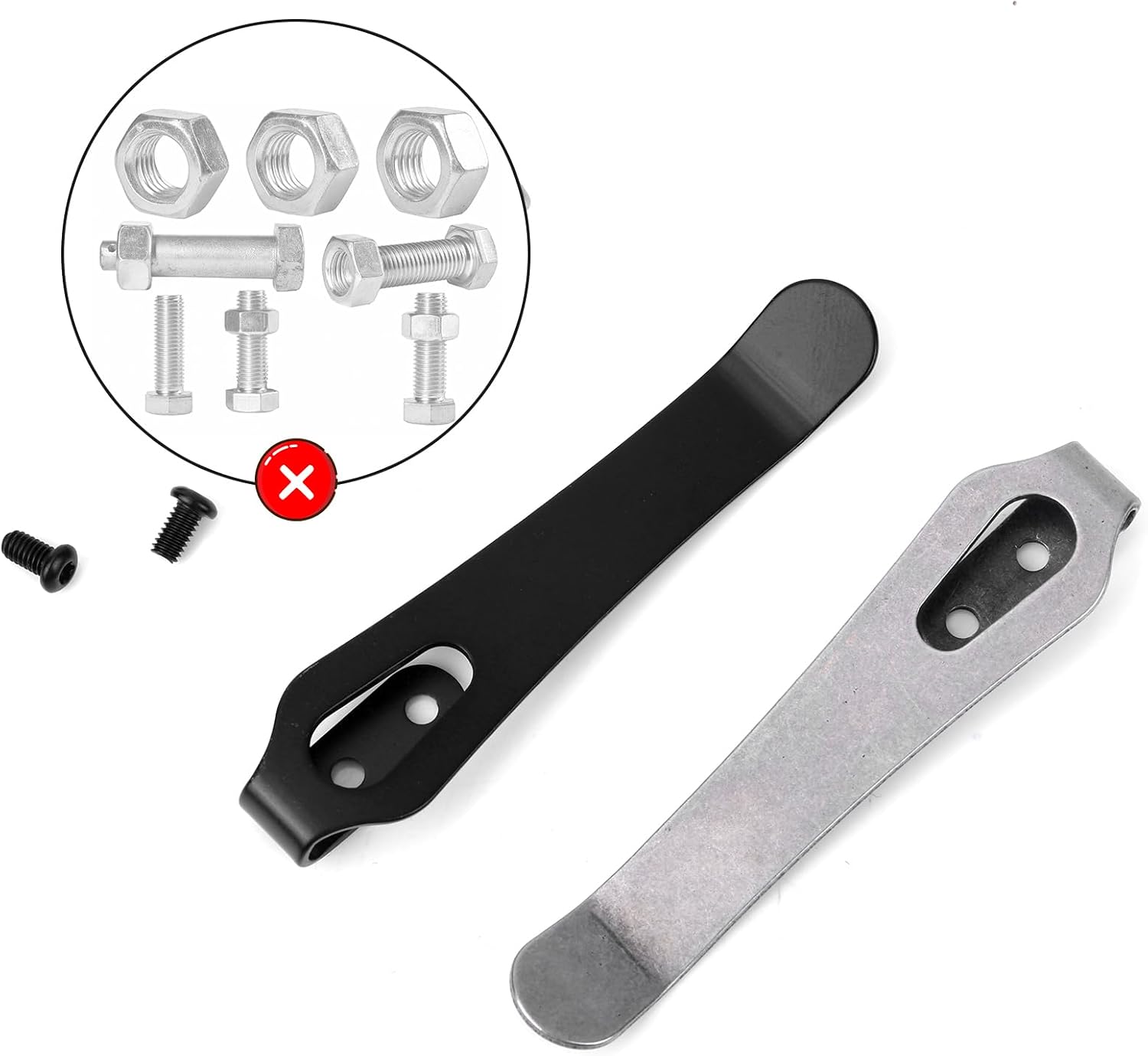 Gosknor 2pcs Stainless Steel Pocket Clip, 2.36 Inch Length Deep Carry Pocket Clip Replacement with Screws Knife Holder Tools Accessories for Men