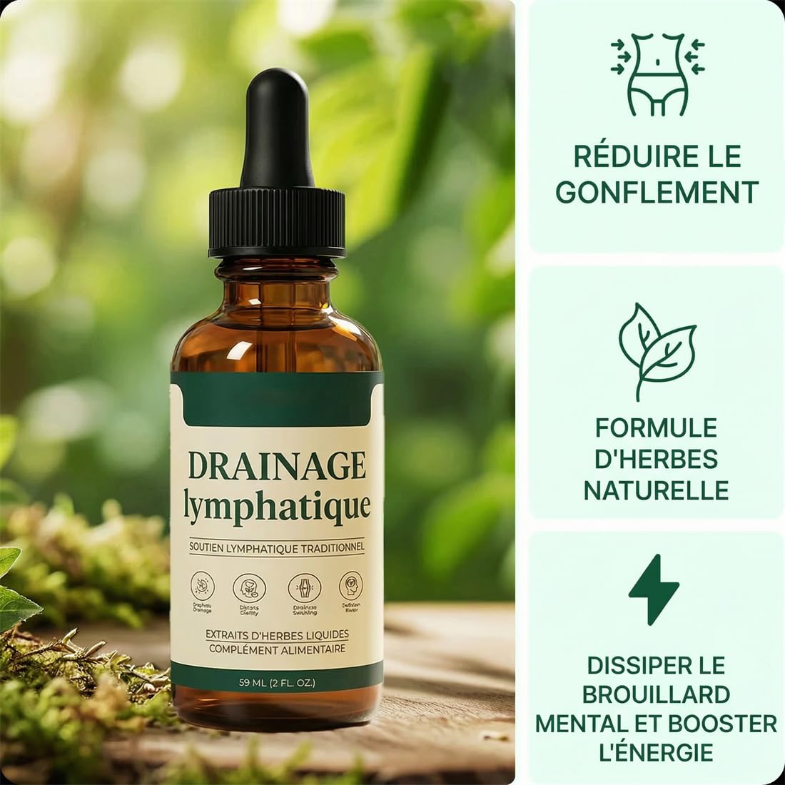 Gouttes Drainantes Lymphatiques – Détox Naturelle, Réduction Gonflements & Rétention d’Eau, Circulation Améliorée – Formule 100% Plantes