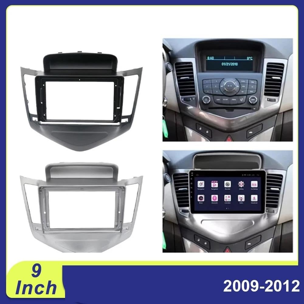 Générique Cadre de façade d'autoradio Cadre Voiture 9 Pouces pour Chevy pour Cruze 09–12 2din Adaptateur Fascia Boîte Canbus Kit Panneau Montage Radio Android Panneau D’autoradio | Silver Frame Set