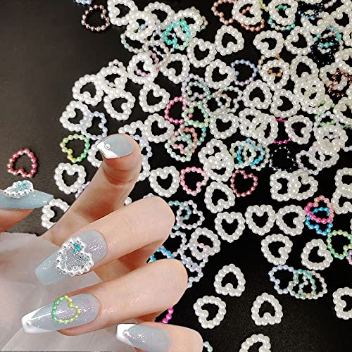 200 Pcs Heart Peal Nail Art Charms for 3D Acrylic Nails Supplies, White Jewelry Pearls Decorations for Manicure Design DIY Crafting Jewelry Clothes Shoes Accessories