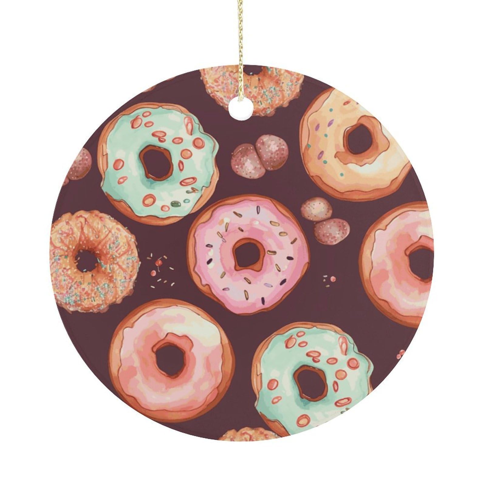 Pretty Donuts Christmas Ornament,Round Ceramic Ornaments Personalized Christmas Tree Ornament for Holiday Porcelain Keepsake Gifts Ideas Home Decor